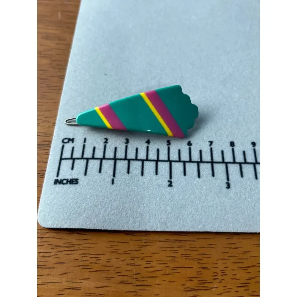 VTG 80s 90s Neon Stripe Plastic Hair Barrette French Clip Teal Pink Retro